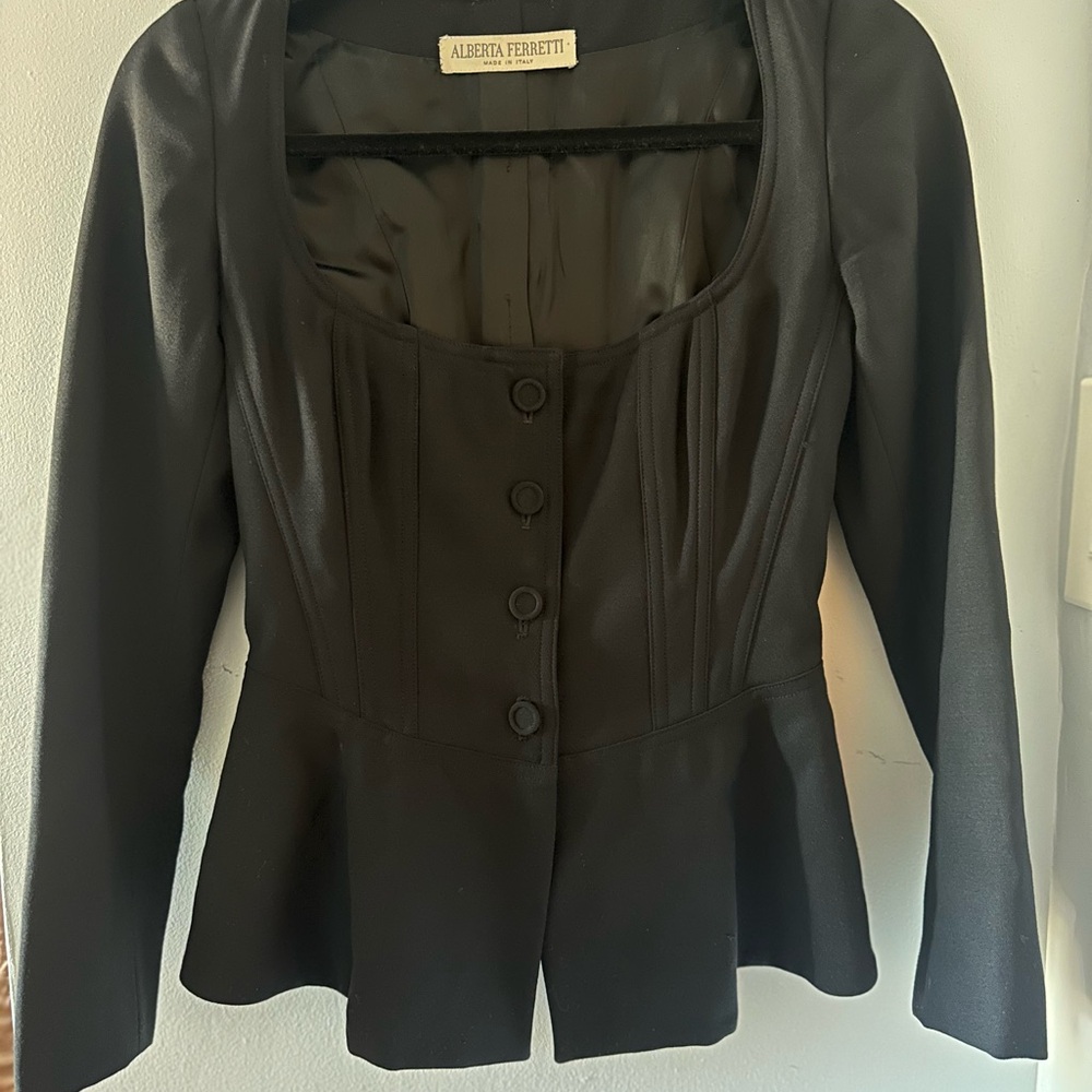 Alberta Ferretti Corset Blazer Peplum Square Neckline Black